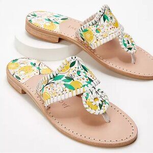 Jack Rogers Lemon Print Leather Flat Sandal
